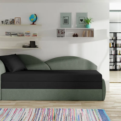 Schlafsofa mit Stauraum 80x180 RESTARA - schwarz/grau, links