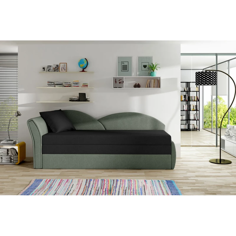 Schlafsofa mit Stauraum 80x180 RESTARA - schwarz/grau, links