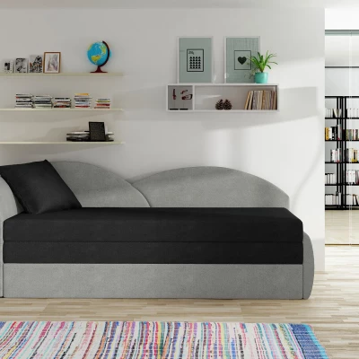 Schlafsofa mit Stauraum 80x180 RESTARA - schwarz/hellgrau, links