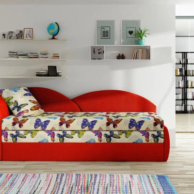 Schlafsofa mit Stauraum 80x180 RESTARA - gemustert / rot, links