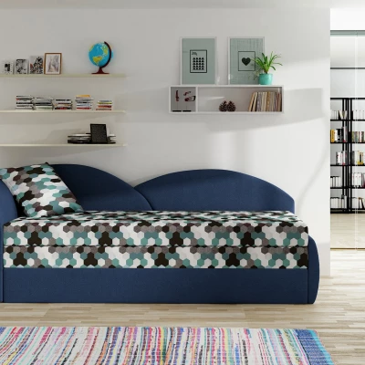 Schlafsofa mit Stauraum 80x180 RESTARA - gemustert / dunkelblau, links