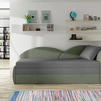 Schlafsofa mit Stauraum 80x180 RESTARA - grau/grün, rechts
