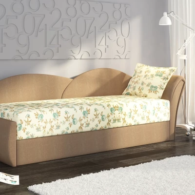 Schlafsofa mit Stauraum 80x180 RESTARA - gemustert / beige, rechts