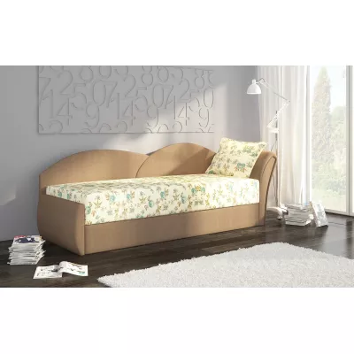 Schlafsofa mit Stauraum 80x180 RESTARA - gemustert / beige, rechts