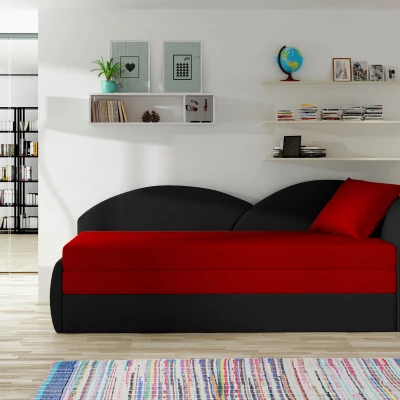 Schlafsofa mit Stauraum 80x180 RESTARA - rot/schwarz, rechts