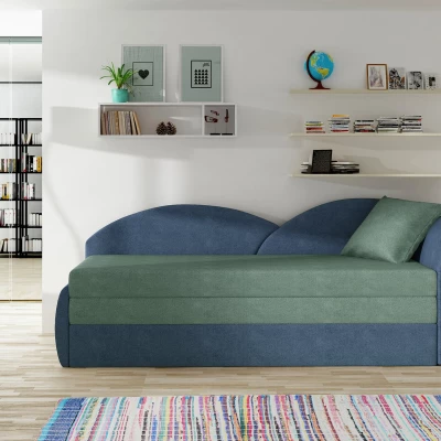 Schlafsofa mit Stauraum 80x180 RESTARA - Hellgrün, Blau / rechts