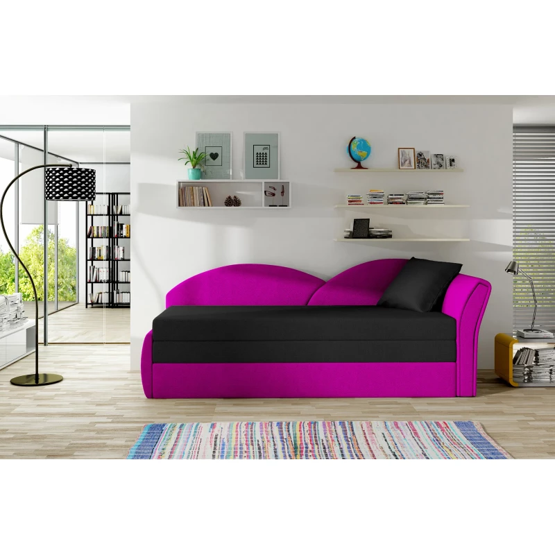 Schlafsofa mit Stauraum 80x180 RESTARA - schwarz/rosa, rechts