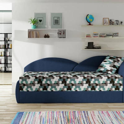 Schlafsofa mit Stauraum 80x180 RESTARA - gemustert / dunkelblau, rechts