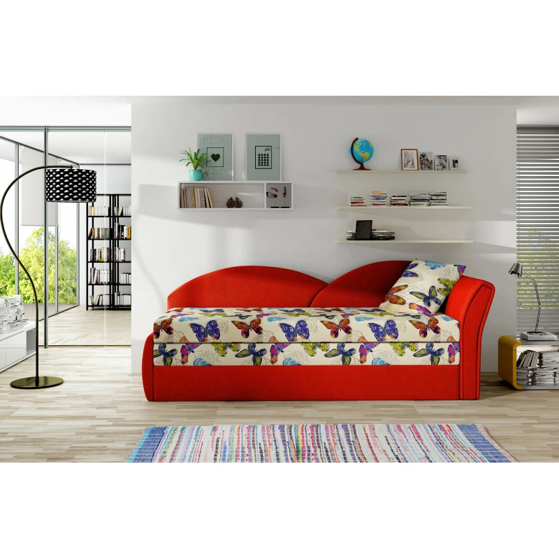 Schlafsofa mit Stauraum 80x180 RESTARA - gemustert / rot, rechts