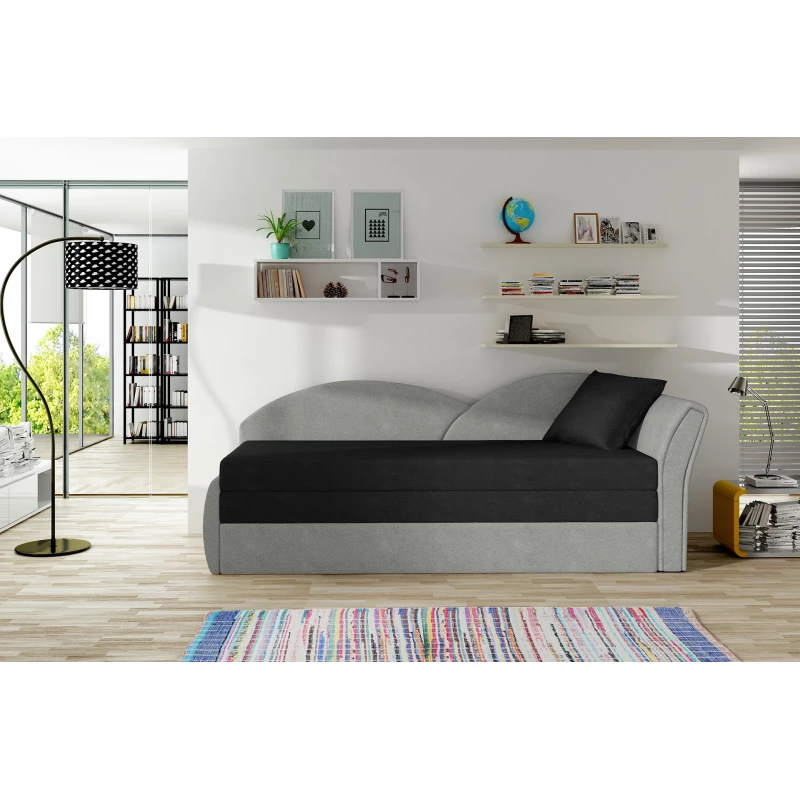 Schlafsofa mit Stauraum 80x180 RESTARA - schwarz/hellgrau, rechts