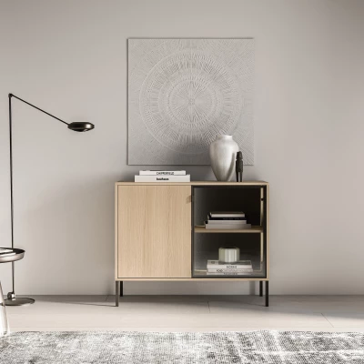 Kommode mit Glastüren CALLISTA - Eiche