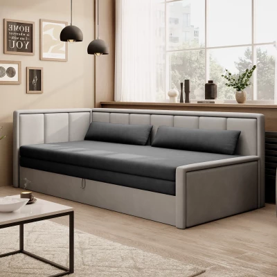 Schlafsofa mit Stauraum 75x200 SLORA – Dunkelgrau/Hellgrau, linke Ausführung