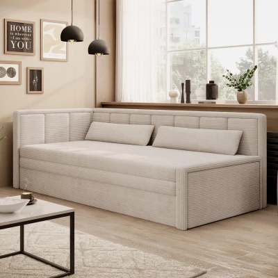Schlafsofa mit Stauraum 75x200 SLORA – hellbeige, linke Ausführung