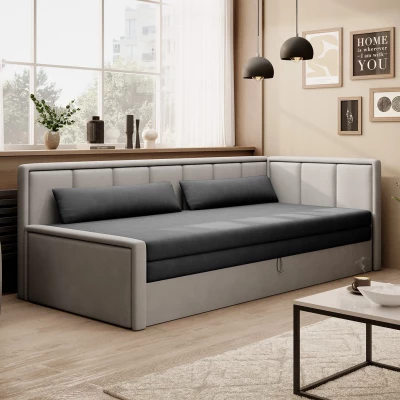 Schlafsofa mit Stauraum 75x200 SLORA – Dunkelgrau/Hellgrau, rechte Ausführung