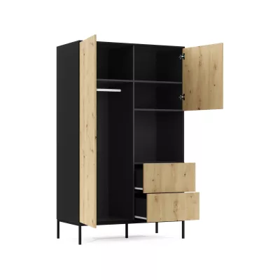 Kleiderschrank mit Schubladen 120 cm CYMBELINE - schwarz / Eiche handwerklich