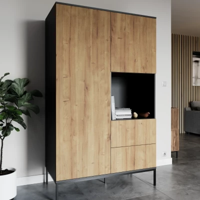 Kleiderschrank mit Schubladen 120 cm CYMBELINE - schwarz / Eiche handwerklich