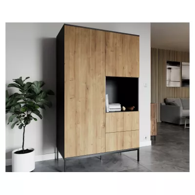 Kleiderschrank mit Schubladen 120 cm CYMBELINE - schwarz / Eiche handwerklich