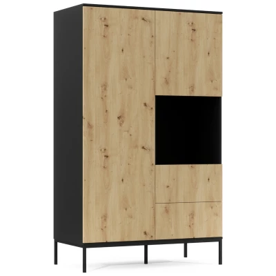 Kleiderschrank mit Schubladen 120 cm CYMBELINE - schwarz / Eiche handwerklich