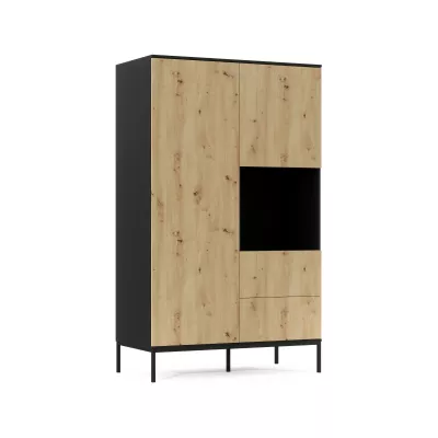 Kleiderschrank mit Schubladen 120 cm CYMBELINE - schwarz / Eiche handwerklich