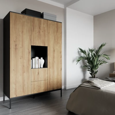 Kombinierter Kleiderschrank 135 cm CYMBELINE – Schwarz/Eiche Artisan