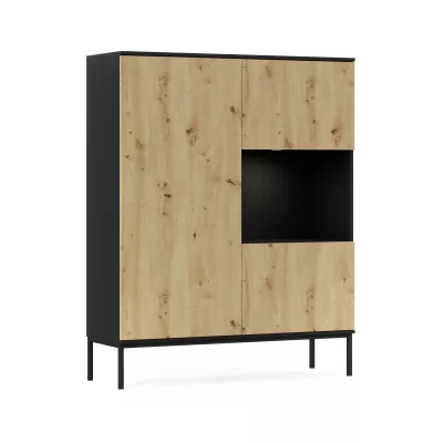 Niedrige Vitrine CYMBELINE – Schwarz / Eiche (handwerklich)