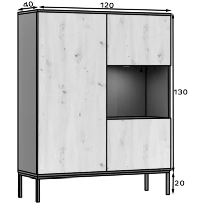 Niedrige Vitrine CYMBELINE – Schwarz / Eiche (handwerklich)