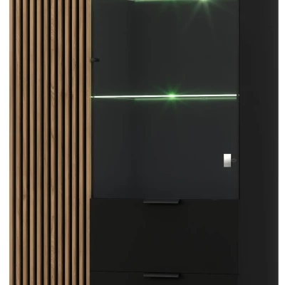 Vitrine mit Glastüren PHAEDRA – Schwarz / Eiche Artisan