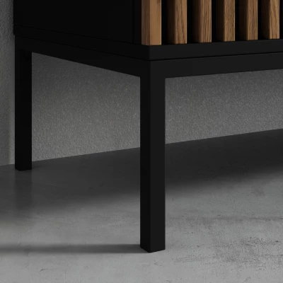 Großer Kleiderschrank 185 cm PHAEDRA – schwarz / Eiche handwerklich