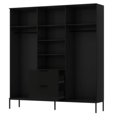 Großer Kleiderschrank 185 cm PHAEDRA – schwarz / Eiche handwerklich