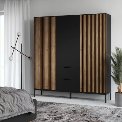 Großer Kleiderschrank 185 cm PHAEDRA – schwarz / Eiche handwerklich