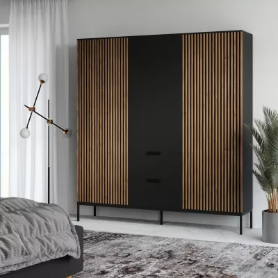 Großer Kleiderschrank 185 cm PHAEDRA – schwarz / Eiche handwerklich