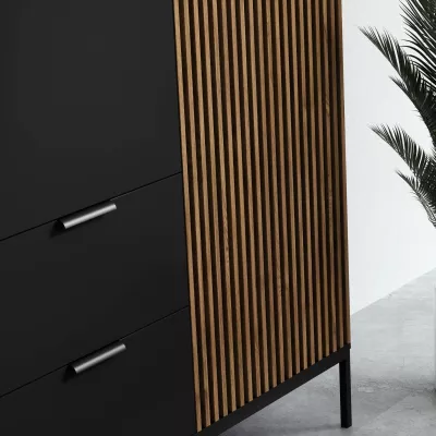 Großer Kleiderschrank 185 cm PHAEDRA – schwarz / Eiche handwerklich
