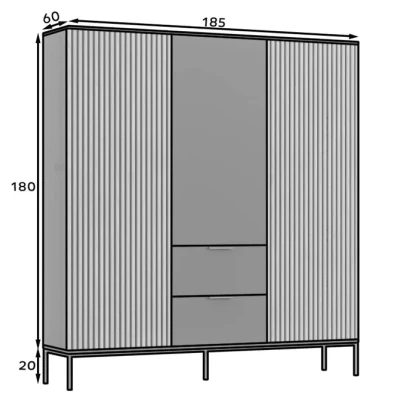 Großer Kleiderschrank 185 cm PHAEDRA – schwarz / Eiche handwerklich