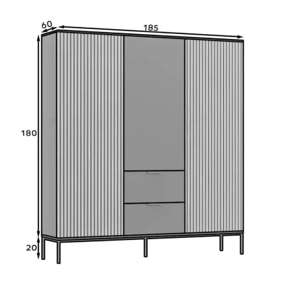 Großer Kleiderschrank 185 cm PHAEDRA – schwarz / Eiche handwerklich