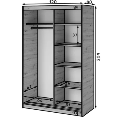 Kleiderschrank mit Schiebetüren 120 cm ZORIANA – Eiche, handgefertigt