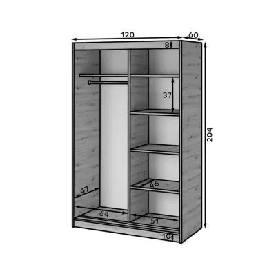 Kleiderschrank mit Schiebetüren 120 cm ZORIANA – Eiche, handgefertigt
