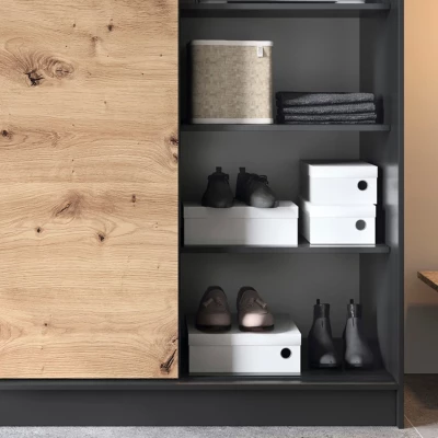 Kleiderschrank mit Schiebetüren 120 cm OLIVIERA - schwarz / Eiche handwerklich