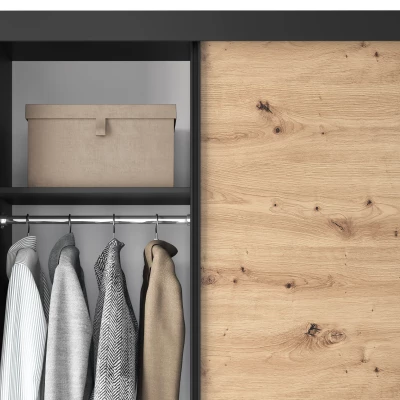 Kleiderschrank mit Schiebetüren 120 cm OLIVIERA - schwarz / Eiche handwerklich