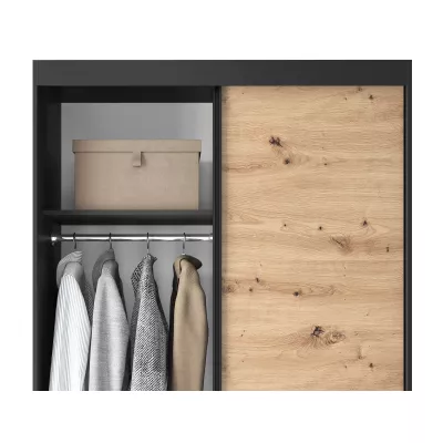 Kleiderschrank mit Schiebetüren 120 cm OLIVIERA - schwarz / Eiche handwerklich