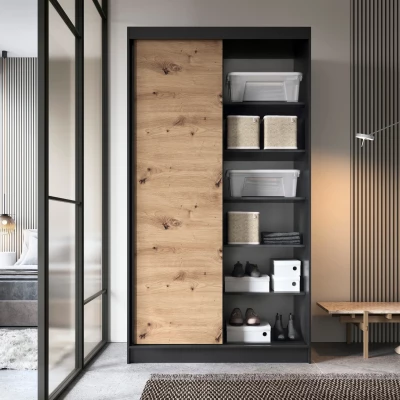 Kleiderschrank mit Schiebetüren 120 cm OLIVIERA - schwarz / Eiche handwerklich