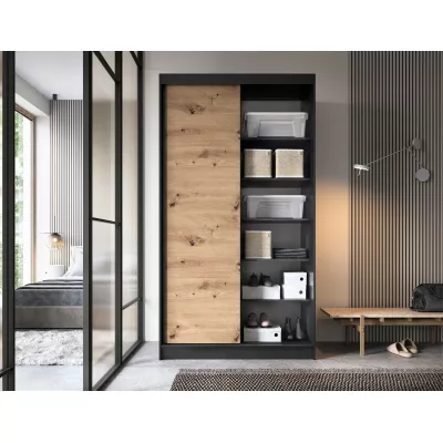 Kleiderschrank mit Schiebetüren 120 cm OLIVIERA - schwarz / Eiche handwerklich