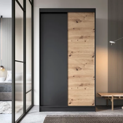 Kleiderschrank mit Schiebetüren 120 cm OLIVIERA - schwarz / Eiche handwerklich
