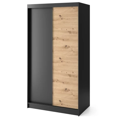 Kleiderschrank mit Schiebetüren 120 cm OLIVIERA - schwarz / Eiche handwerklich
