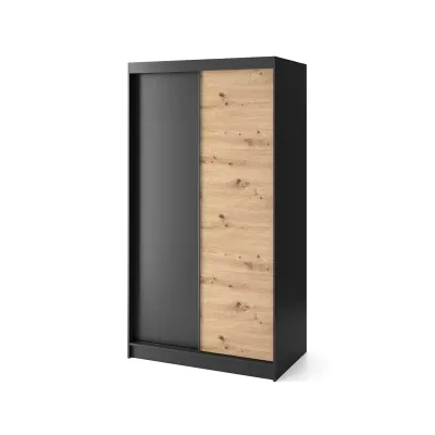 Kleiderschrank mit Schiebetüren 120 cm OLIVIERA - schwarz / Eiche handwerklich