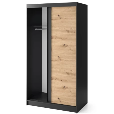 Kleiderschrank mit Schiebetüren 120 cm OLIVIERA - schwarz / Eiche handwerklich