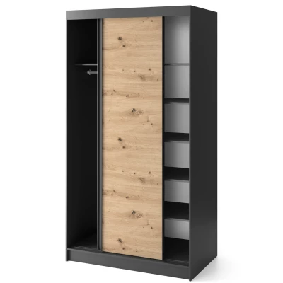 Kleiderschrank mit Schiebetüren 120 cm OLIVIERA - schwarz / Eiche handwerklich
