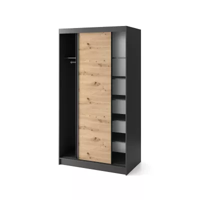 Kleiderschrank mit Schiebetüren 120 cm OLIVIERA - schwarz / Eiche handwerklich