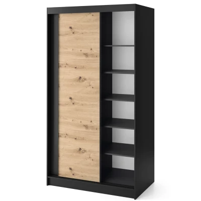 Kleiderschrank mit Schiebetüren 120 cm OLIVIERA - schwarz / Eiche handwerklich