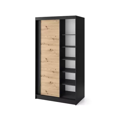 Kleiderschrank mit Schiebetüren 120 cm OLIVIERA - schwarz / Eiche handwerklich