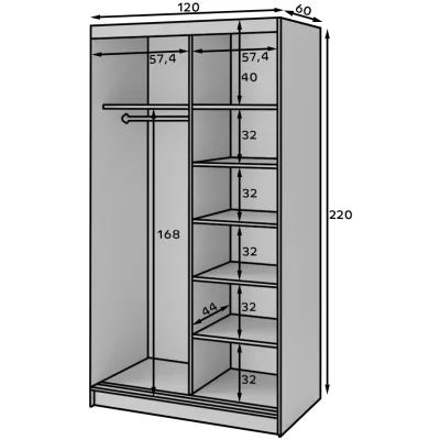 Kleiderschrank mit Schiebetüren 120 cm OLIVIERA - schwarz / Eiche handwerklich